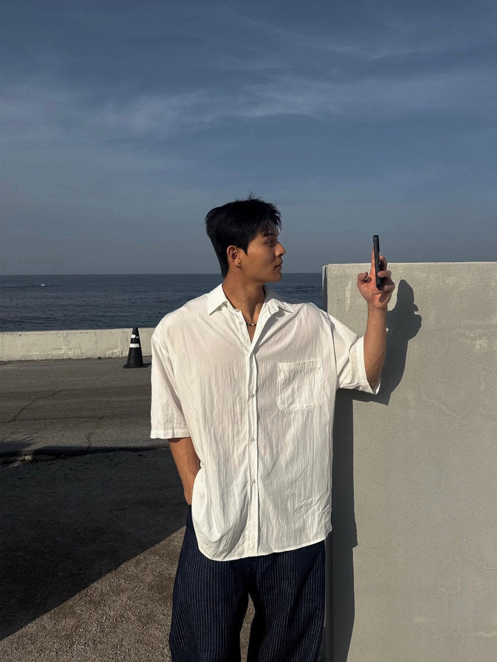 Pigment-Washed Nylon Shirt Jacket