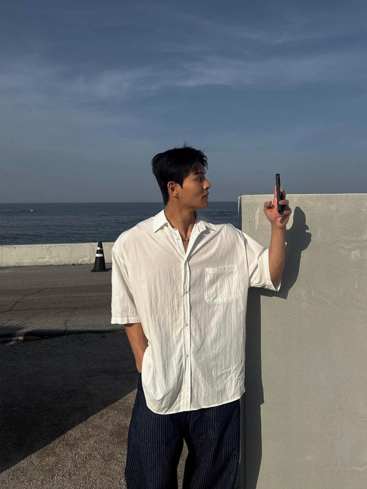 Pigment-Washed Nylon Shirt Jacket