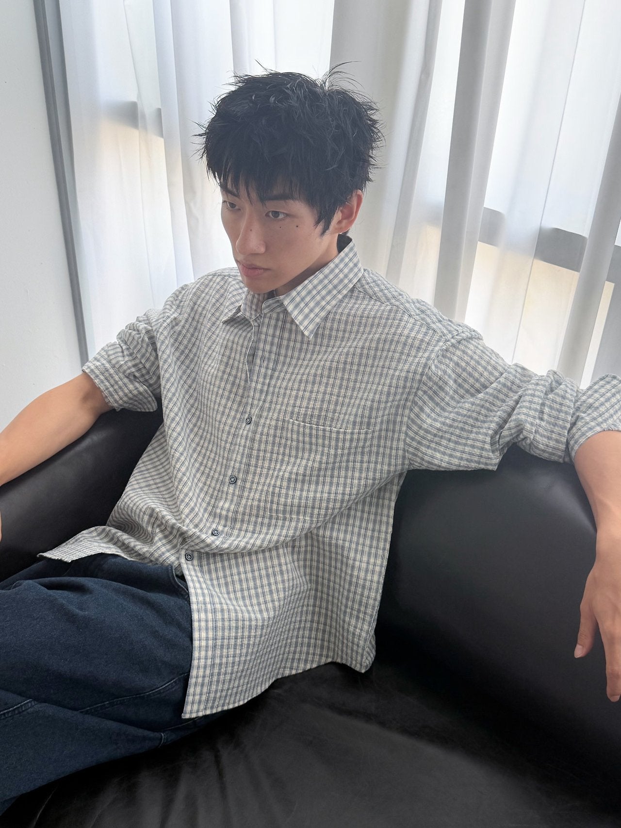 Pigment-Washed Nylon Shirt Jacket