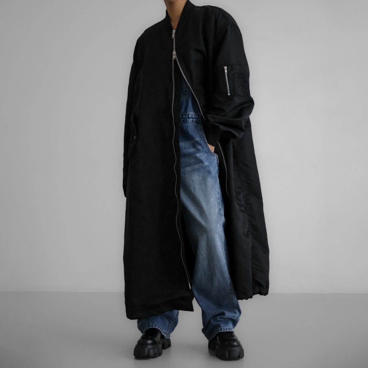 [PAPERMOON] SS / Oversized Maxi Length Two-way Zipped Detail MA-1 Bomber Coat