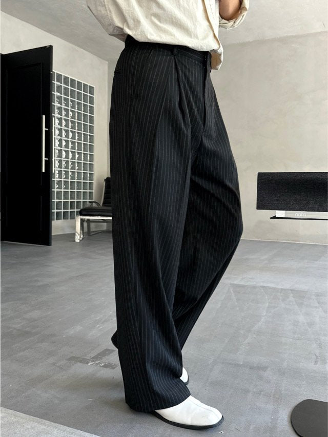 Stripe Pleated Wide Slacks
