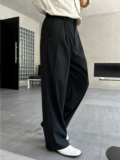 Stripe Pleated Wide-Leg Trousers