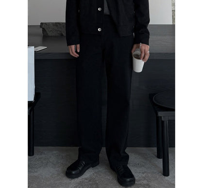 All Black Semi-Wide Back Shirring Denim