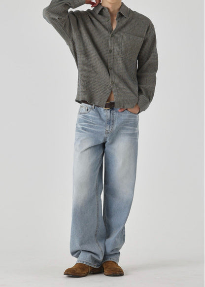 Sand Washed Wide Denim Pants