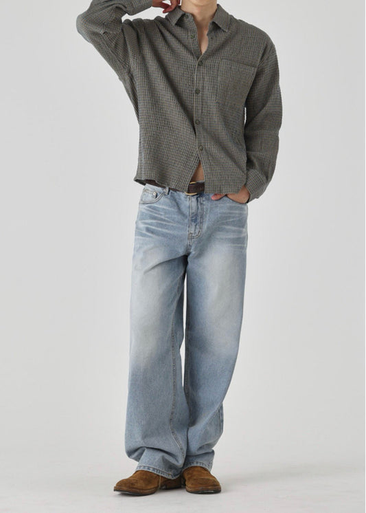 Sand Washed Wide Denim Pants