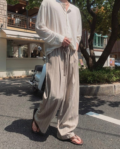 Tone-on-Tone Stripe Banding Slacks