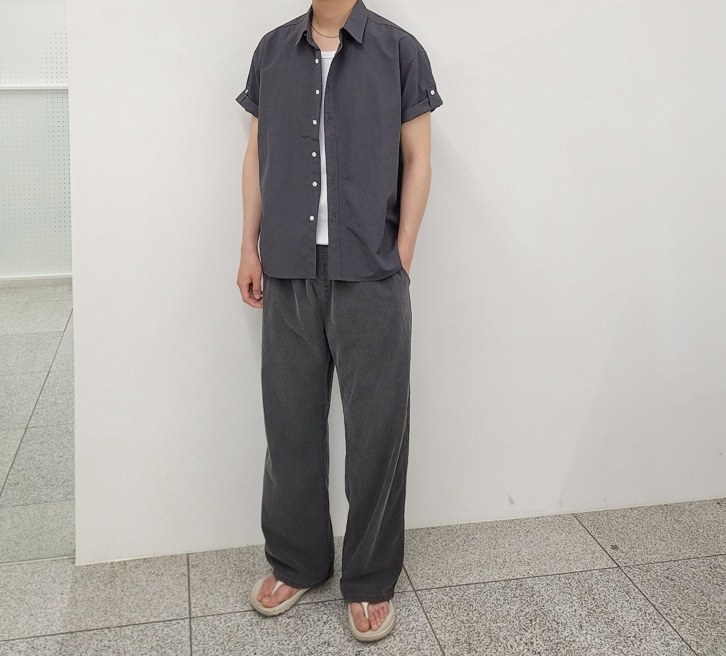Pigment-Washed Nylon Shirt Jacket