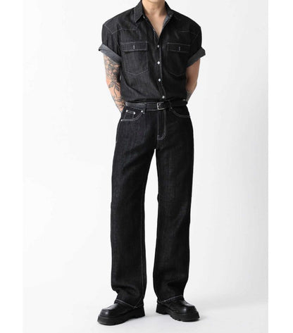 Black Linen Blend Denim Pants