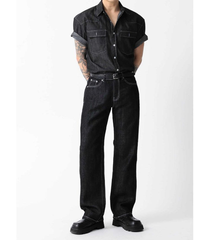 Black Linen Blend Denim Pants