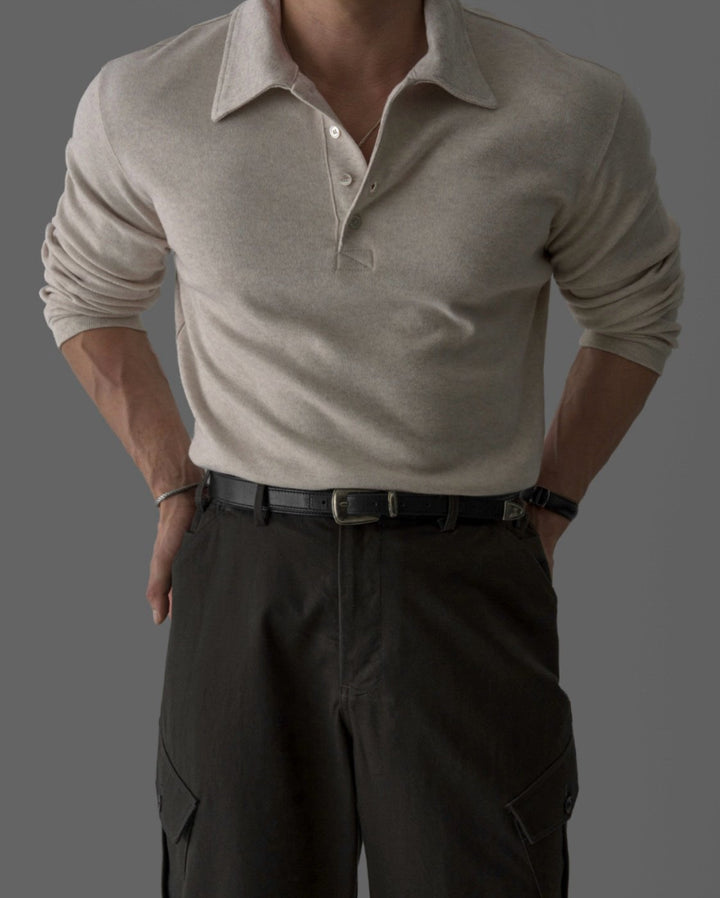 Angora Button Collar Henley Knit Tee