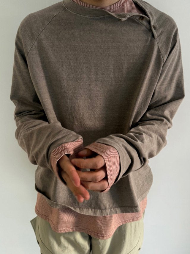 Pigment Side Slit Henley Long Sleeve Tee