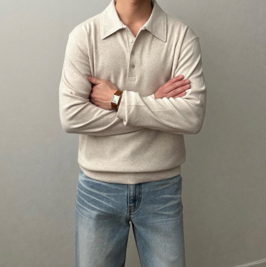 Angora Button Collar Knit Tee