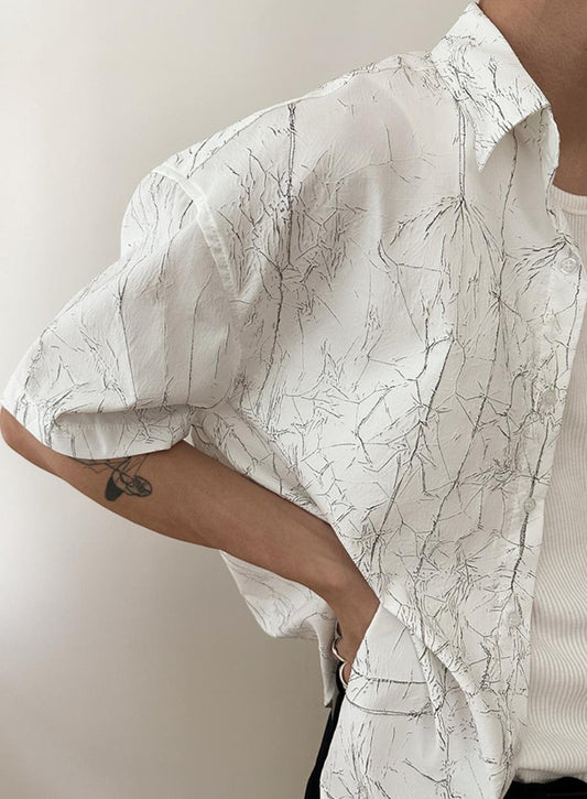 Crack Pattern Open-Collar Shirt