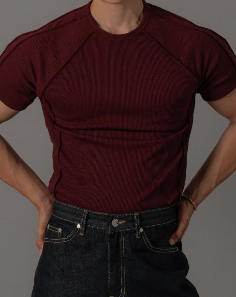 Outside Cut Ribbed Short Sleeve Tee
