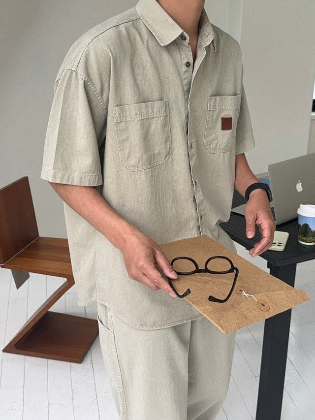 Pigment-Washed Nylon Shirt Jacket