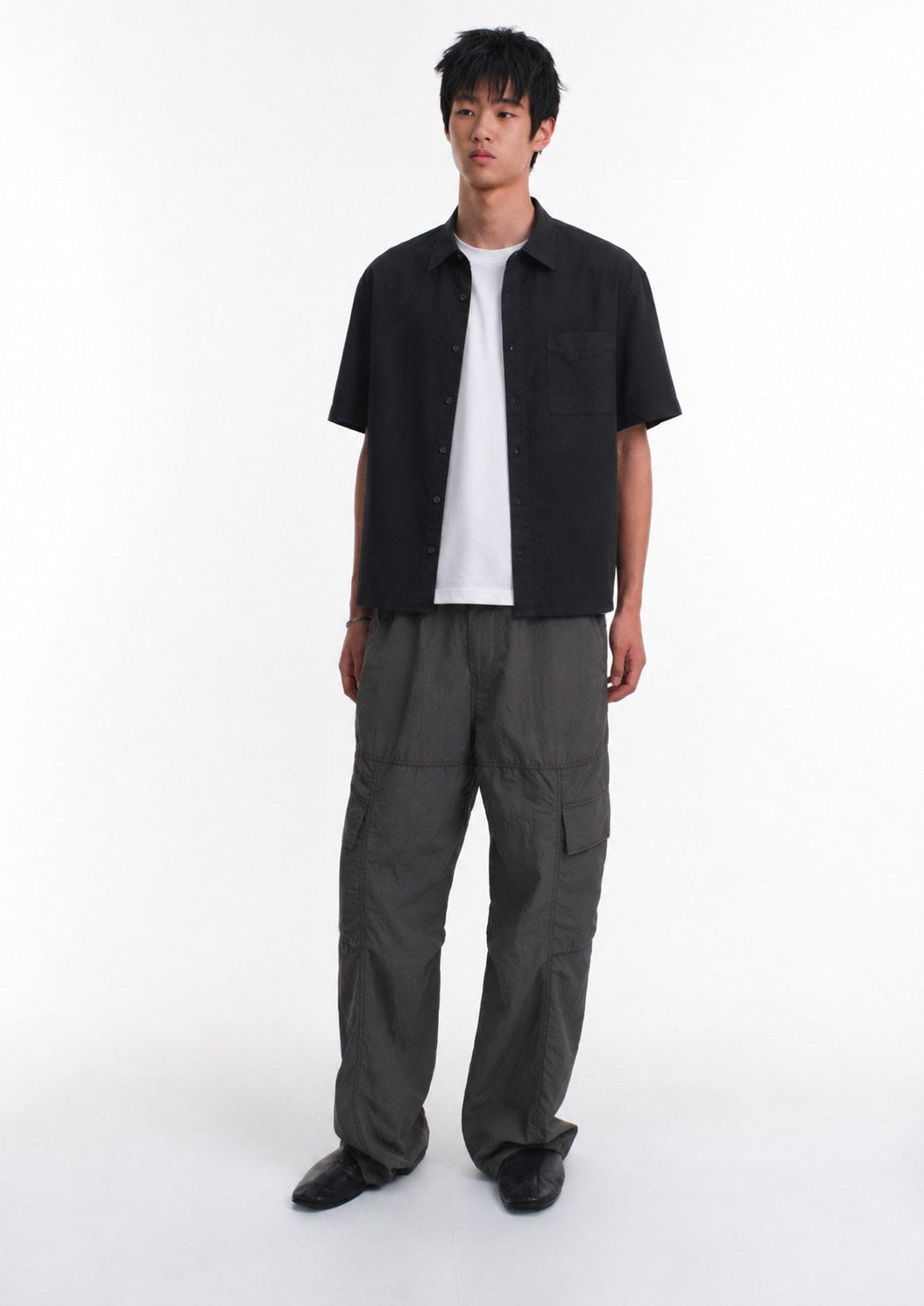 Pigment-Washed Nylon Shirt Jacket