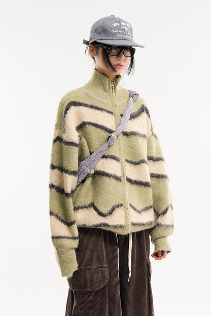 Wave Stripe Zip-Up Knit