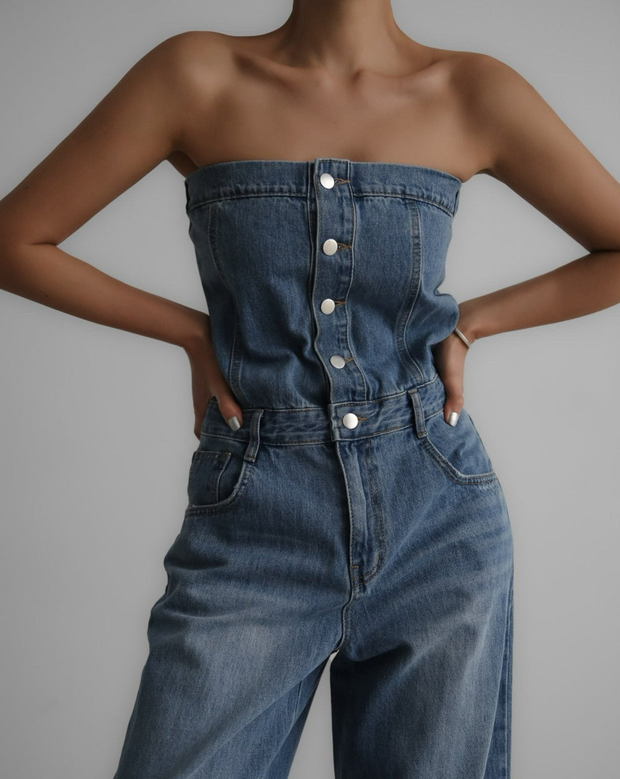 【PAPERMOON ペーパームーン】SS / Strapless Blue Denim Jumpsuit