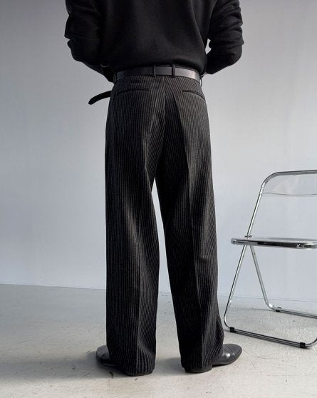 パンツ 90s EURO label 2-tuck stripe wool slacks Winter Stripe Two-Tuck Wool Slacks – WooStore