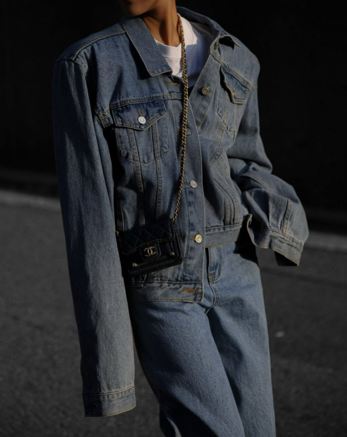 【即納】【PAPERMOON ペーパームーン】AW / Maxi Padded Shoulder Oversized Denim Jacket