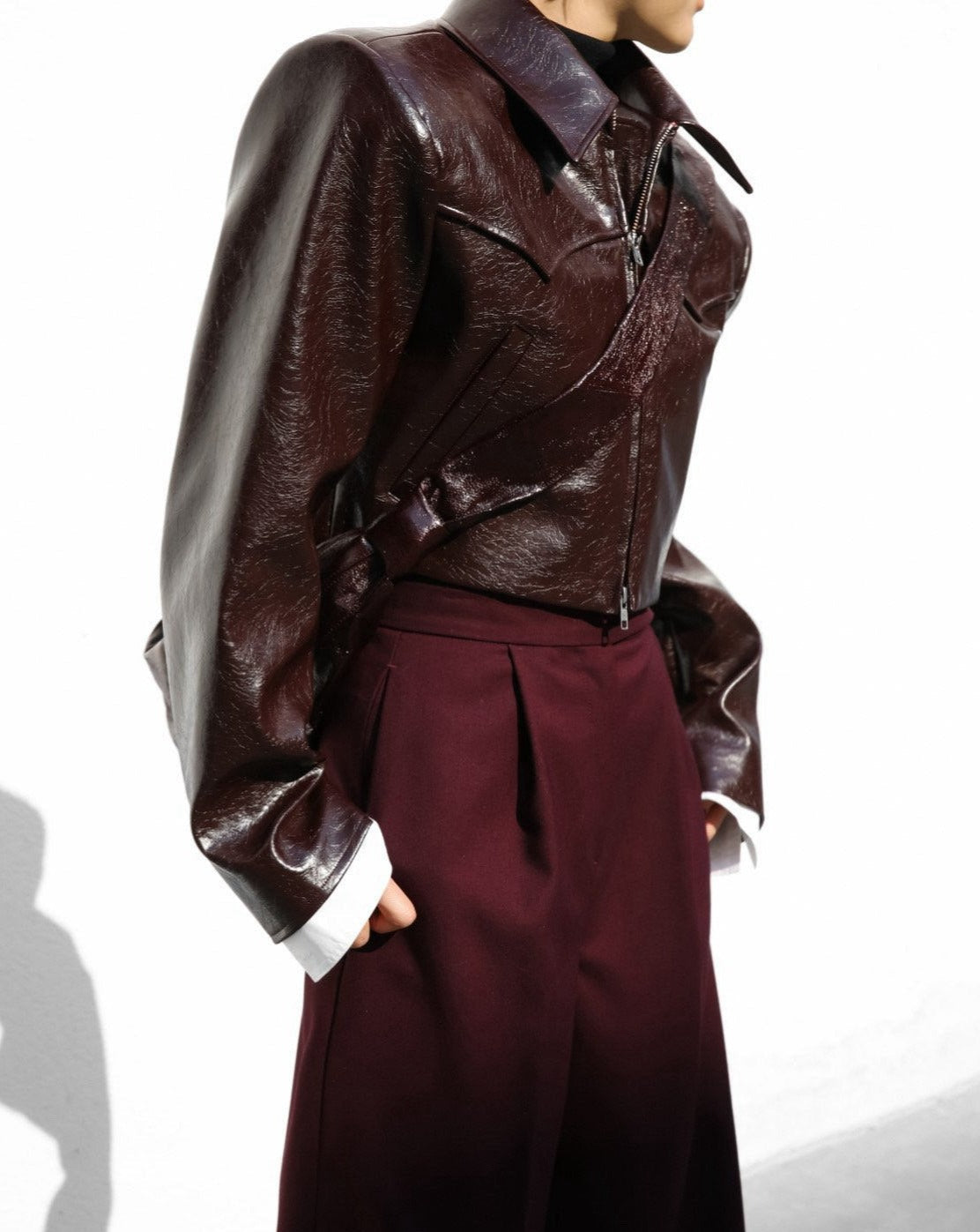 【PAPERMOON 페이퍼 문】SS / Western Zipped Up Vegan Leather Cropped Jacket