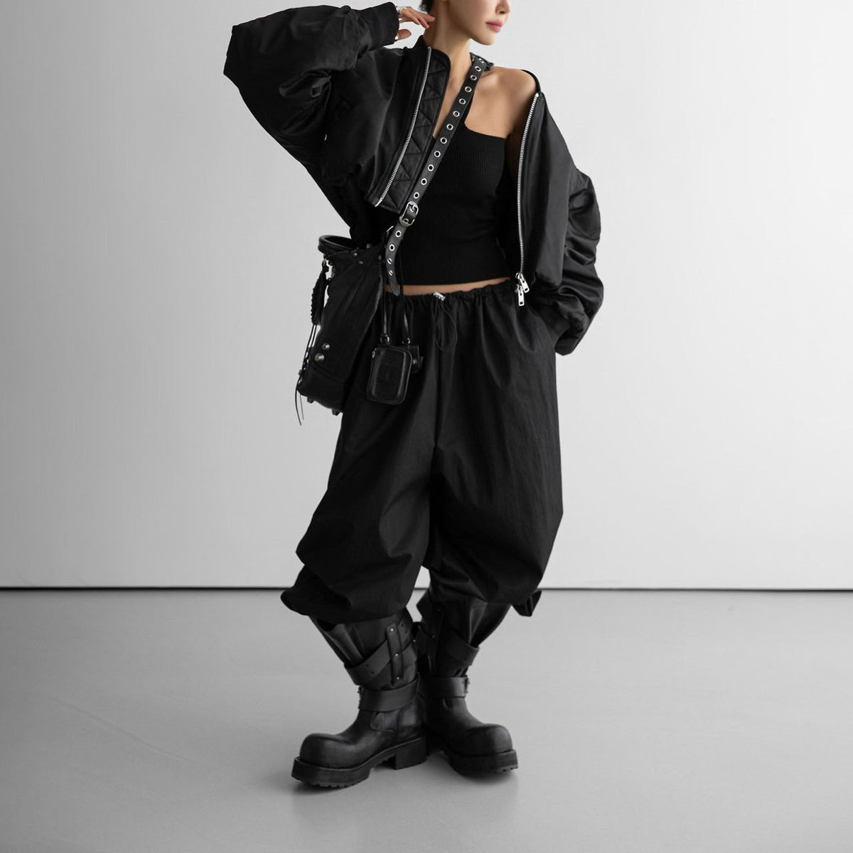 PAPERMOON Heavy Twill Nylon Cropped Balloon MA-1 Flight Jacket