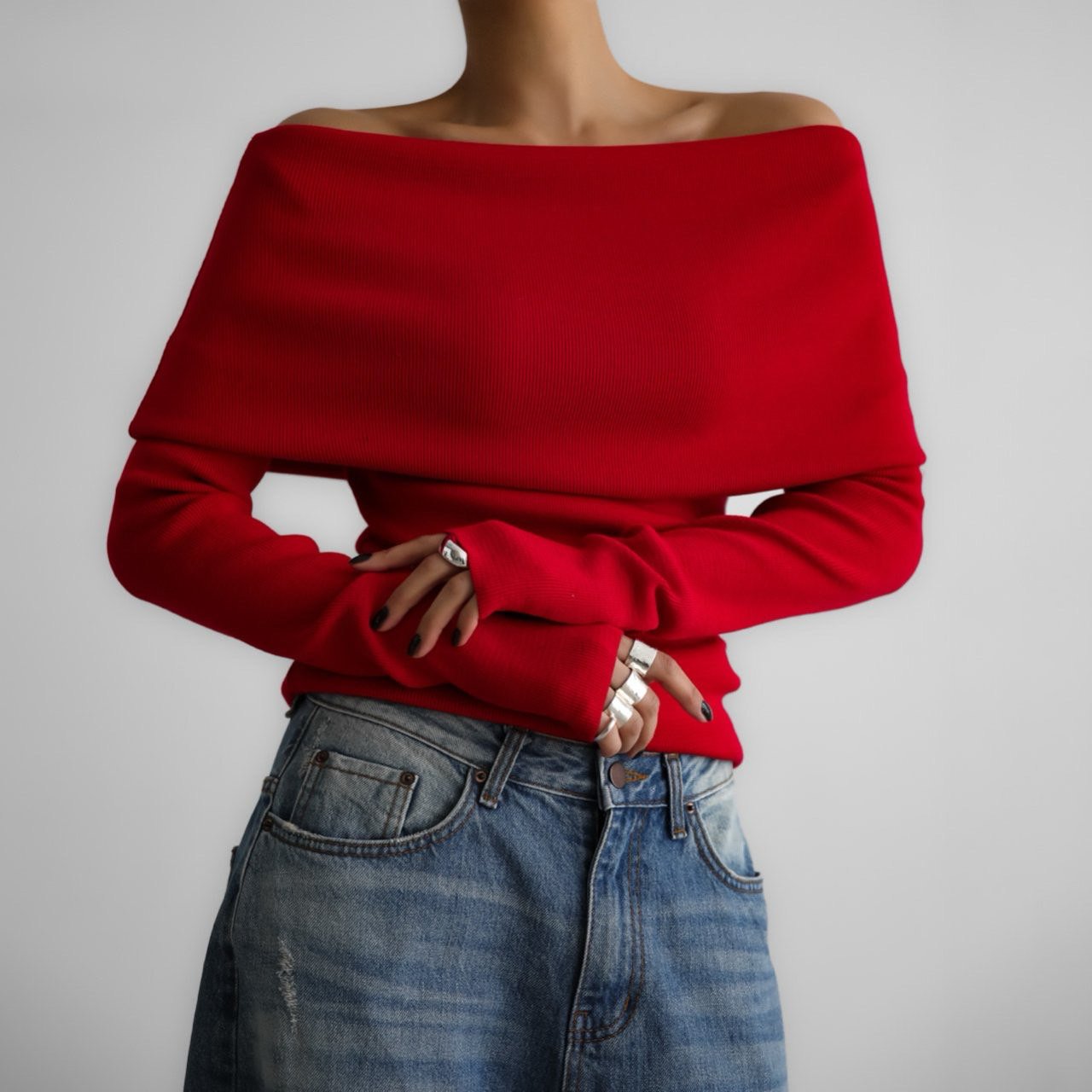 【PAPERMOON 페이퍼 문】SS / Off Shoulder Long Sleeved Knit Top