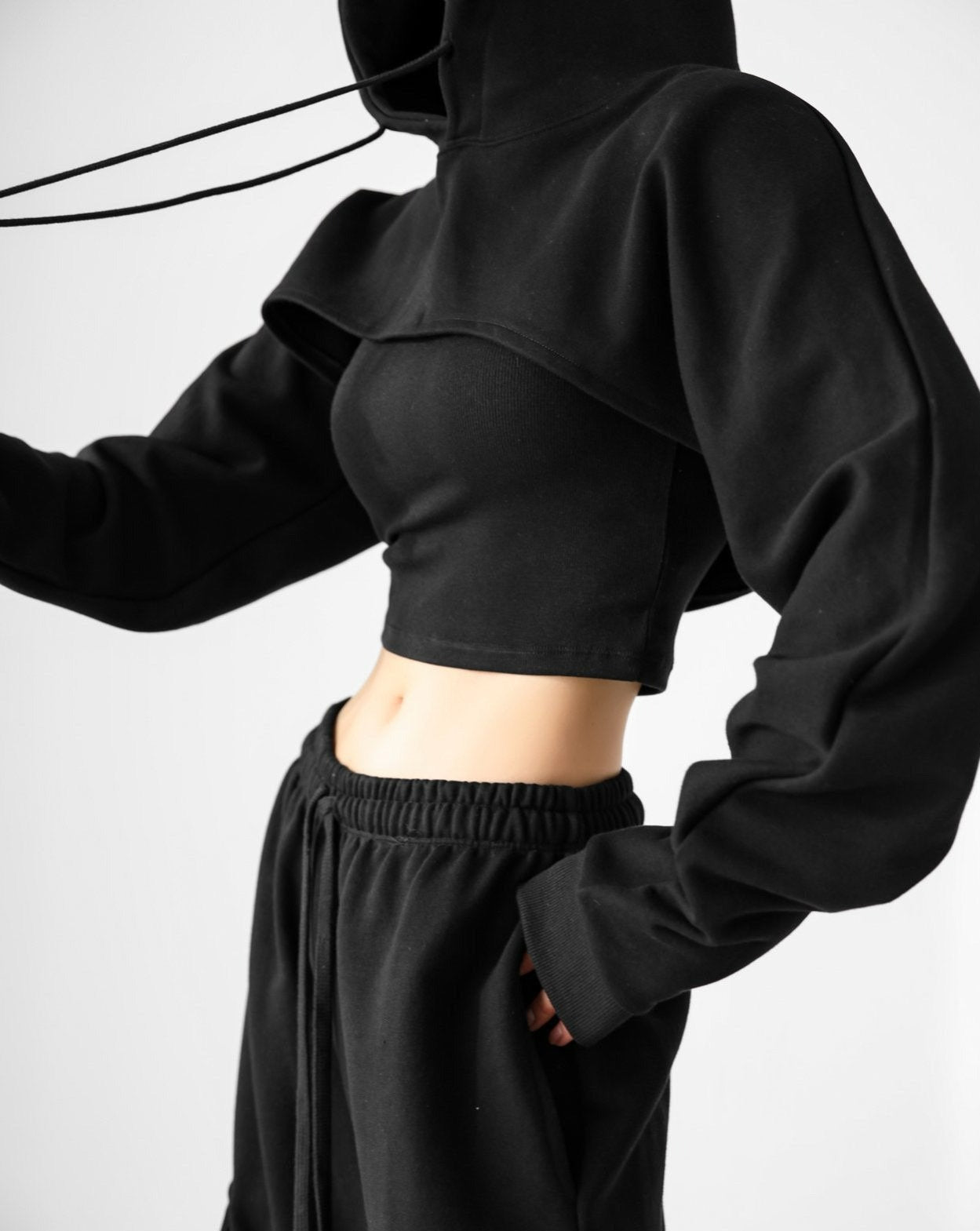 [PAPERMOON] SS / Bolero Detail Cropped Sweat Hoodie