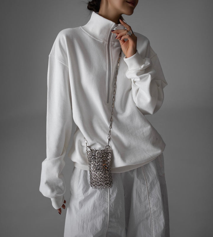 【PAPERMOON ペーパームーン】SS / Classic High Neck Half Zip-Up Sweatshirt