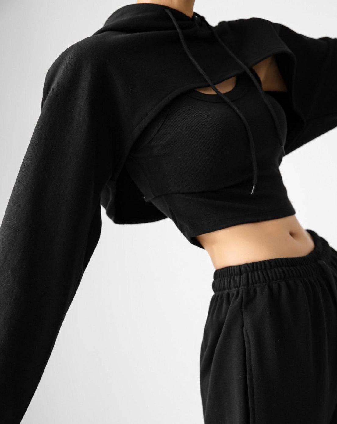 [PAPERMOON] SS / Bolero Detail Cropped Sweat Hoodie