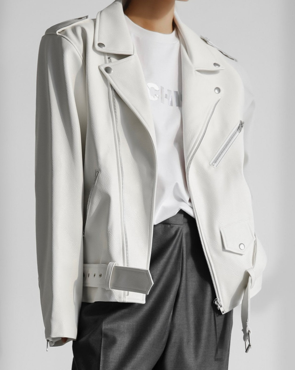 【PAPERMOON 페이퍼 문】AW / Oversized Vegan Leather Rider Jacket