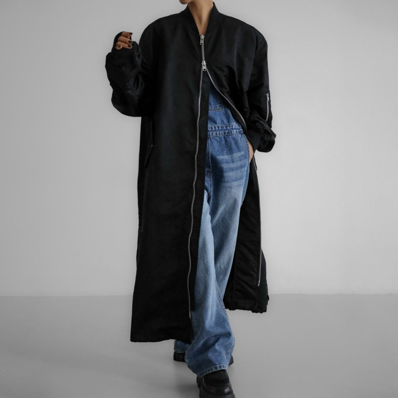 [PAPERMOON] SS / Oversized Maxi Length Two-way Zipped Detail MA-1 Bomber Coat