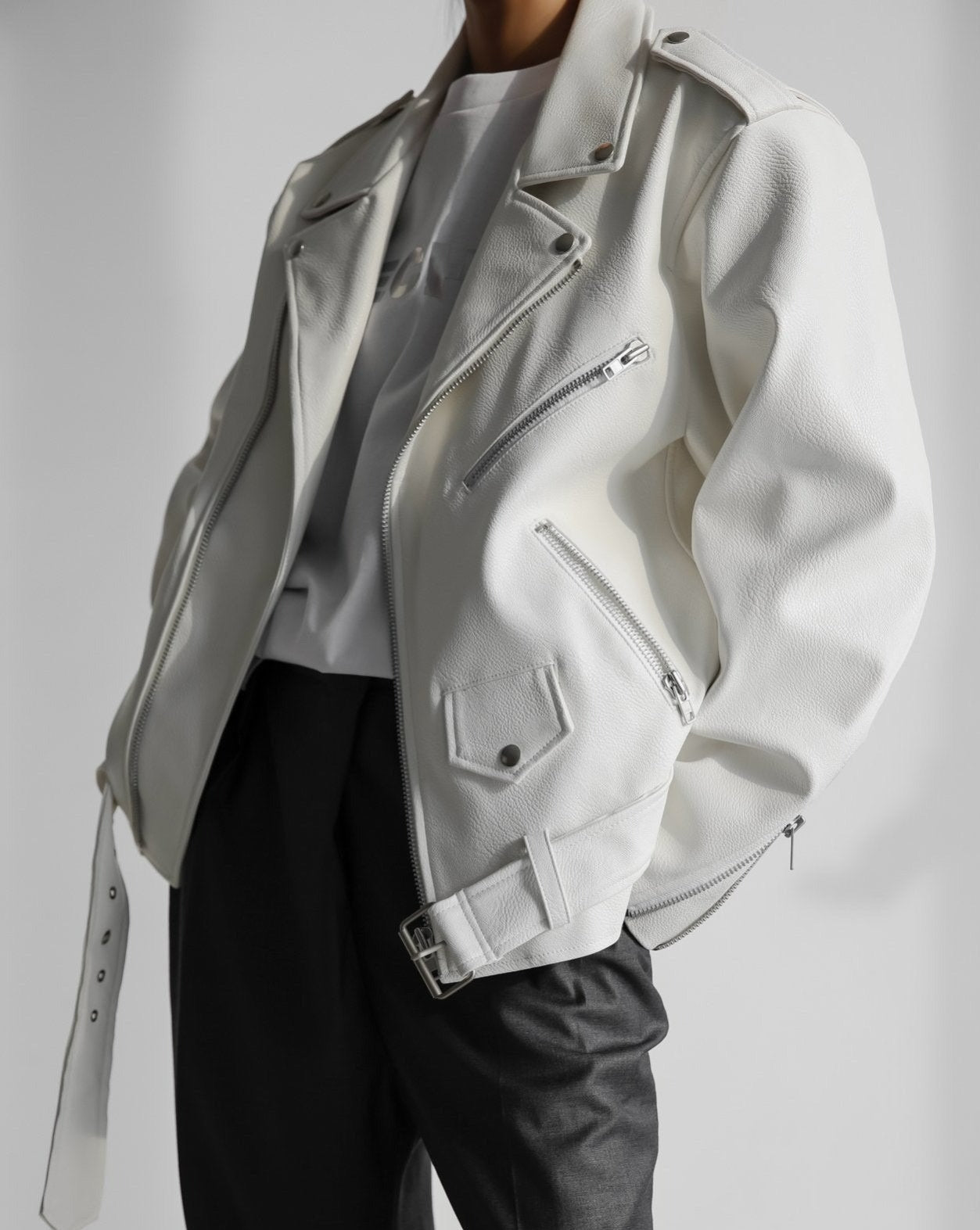 【PAPERMOON 페이퍼 문】AW / Oversized Vegan Leather Rider Jacket