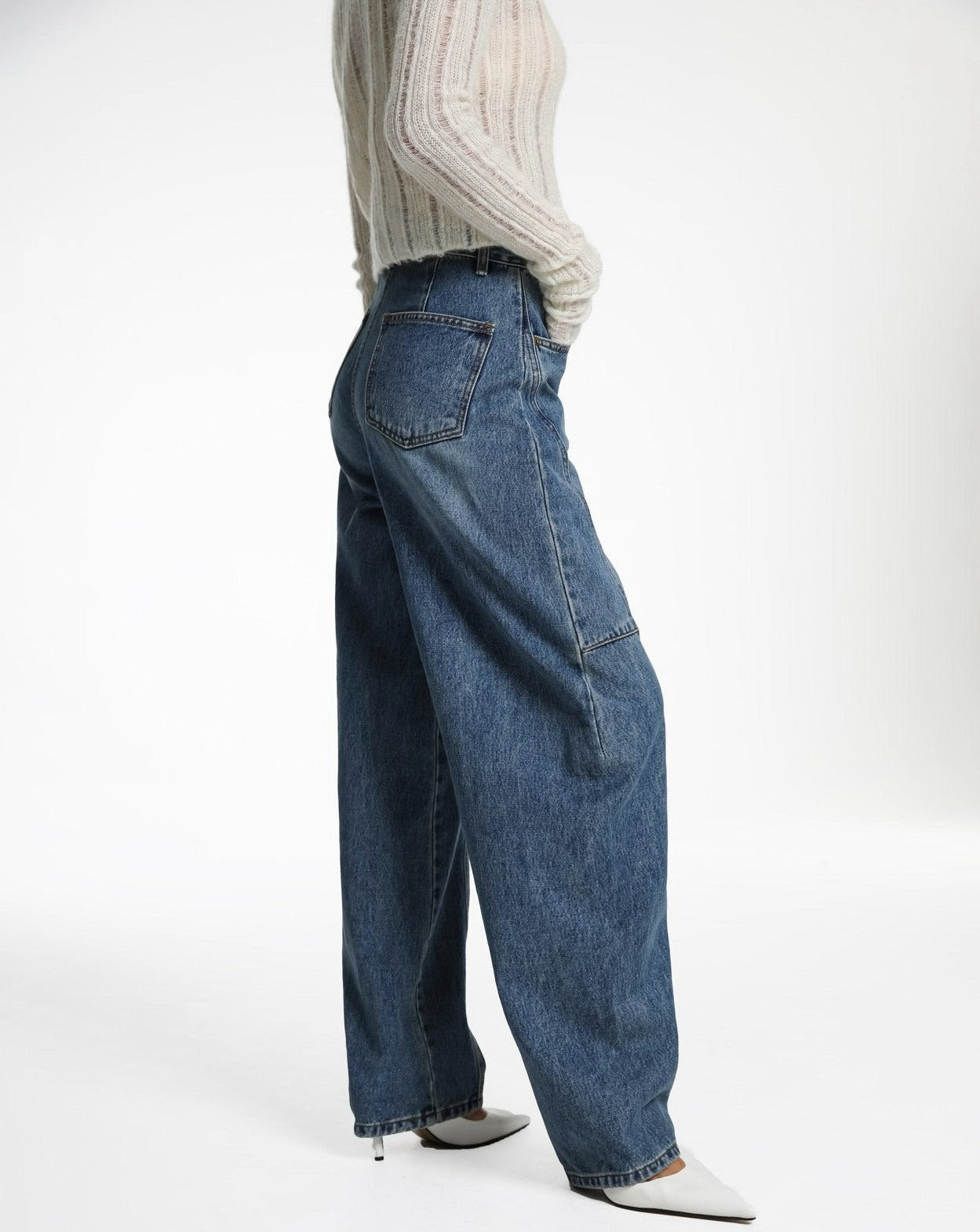 【PAPERMOON 페이퍼 문】AW / Side Stitch Detail Voulme Blue Denim Jeans