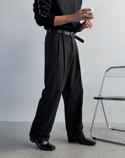 Winter Stripe Two-Tuck Wool Slacks