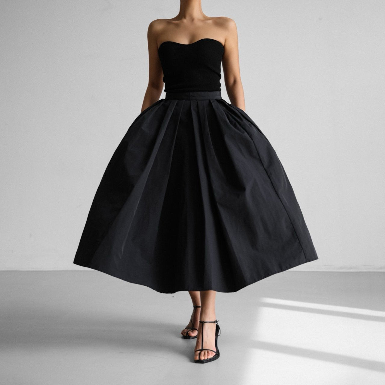 [PAPERMOON] SS / High Waist Pleated Detail Volume Flared Skirt