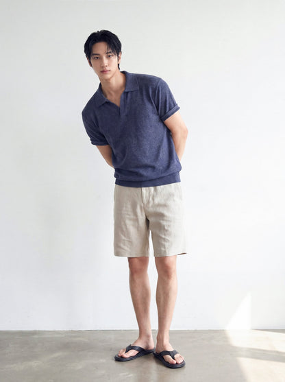 Blend Linen Open Collar Knit