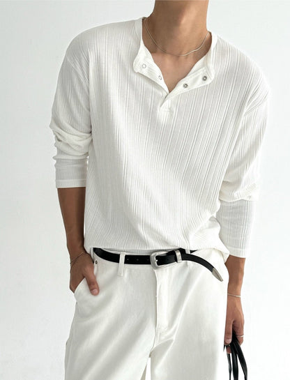 Ribbed Henley Long Sleeve Tee