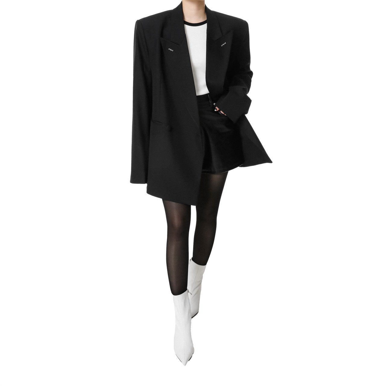 【PAPERMOON 페이퍼 문】SS / Bi - Color Stitch Point Peaked Lapel Tuxedo Blazer