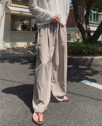 Tone-on-Tone Stripe Banding Slacks