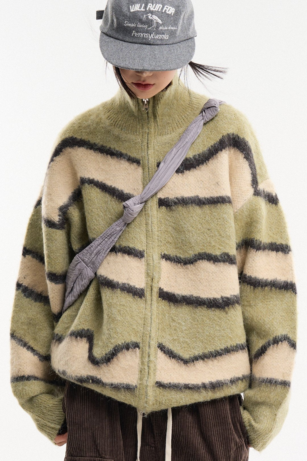 Wave Stripe Zip-Up Knit