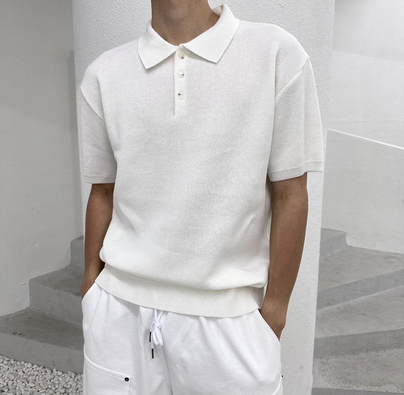 Linen Button Collar Knit