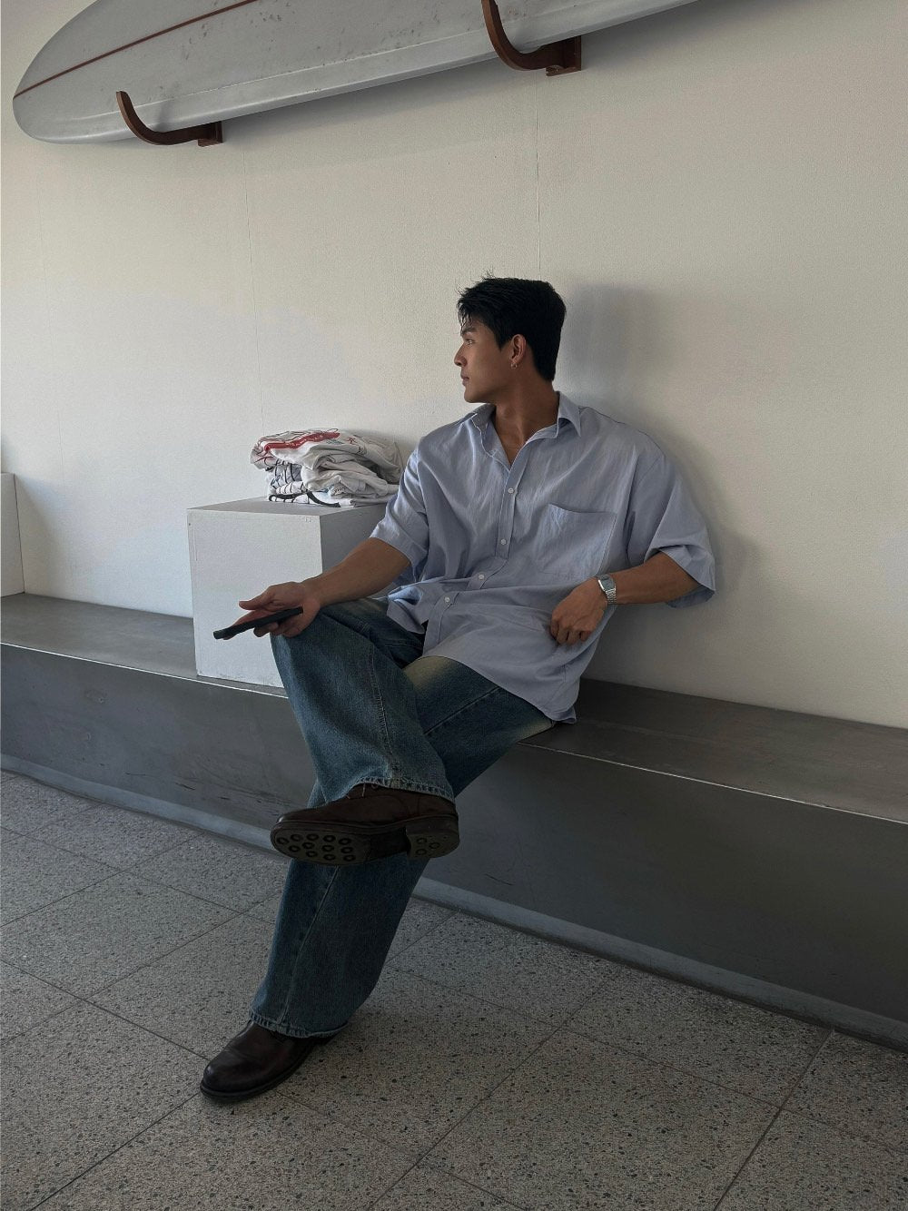 Pigment-Washed Nylon Shirt Jacket