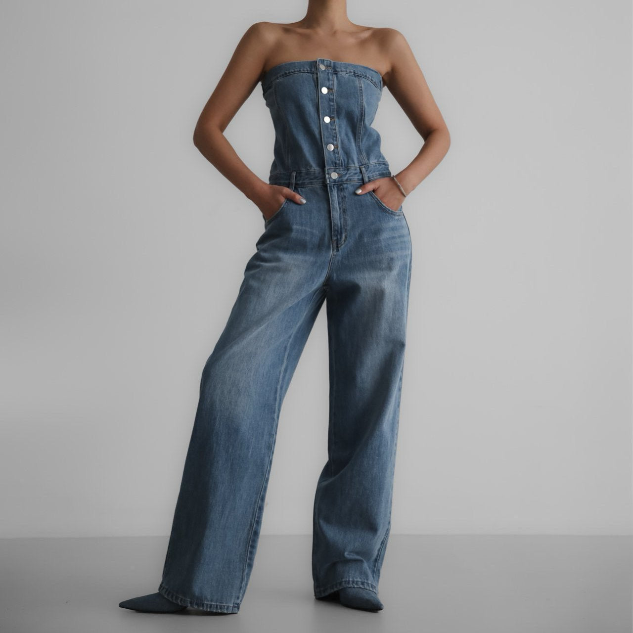 [PAPERMOON] SS / Strapless Blue Denim Jumpsuit