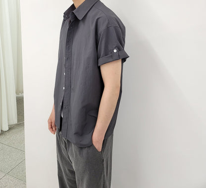 Wide Shoulder Nylon Roll-Up Shirt
