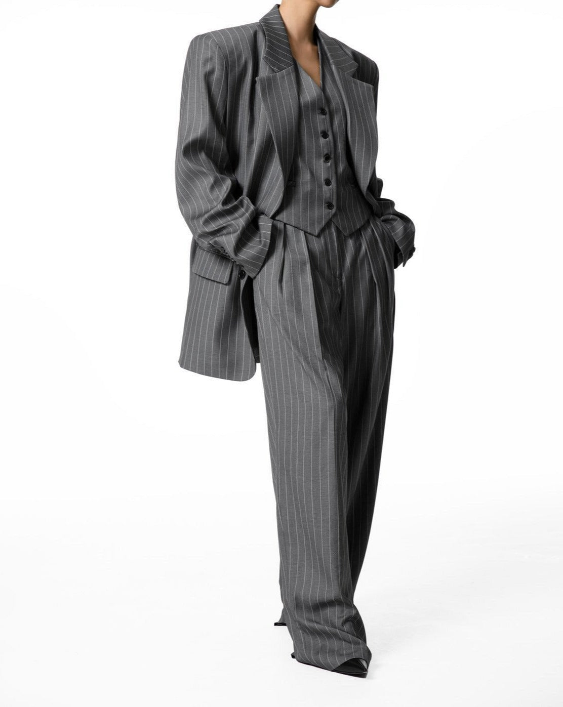 【PAPERMOON 페이퍼 문】SS / Wide Pin Stripe Set Up Suit Vest