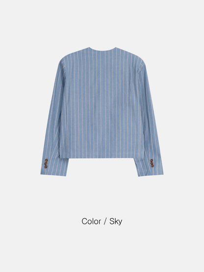 Minimal Stripe Collarless Jacket