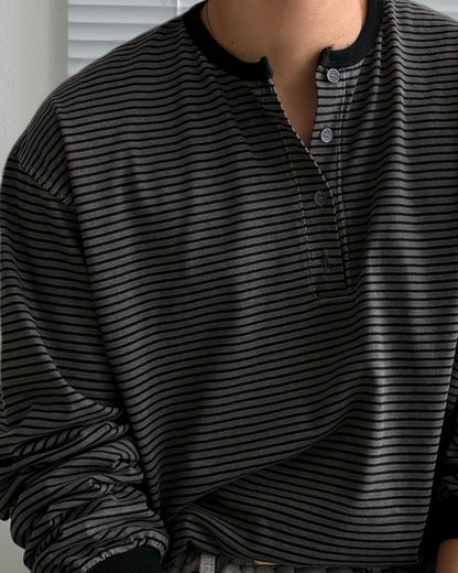 Pigment Stripe Henry Neck T-Shirt