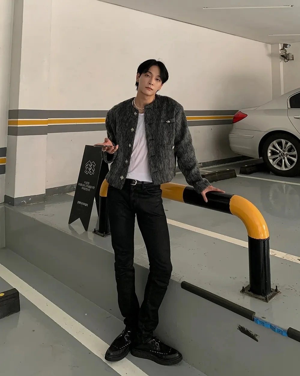 Shaggy Jewel-Button Cardigan Jacket