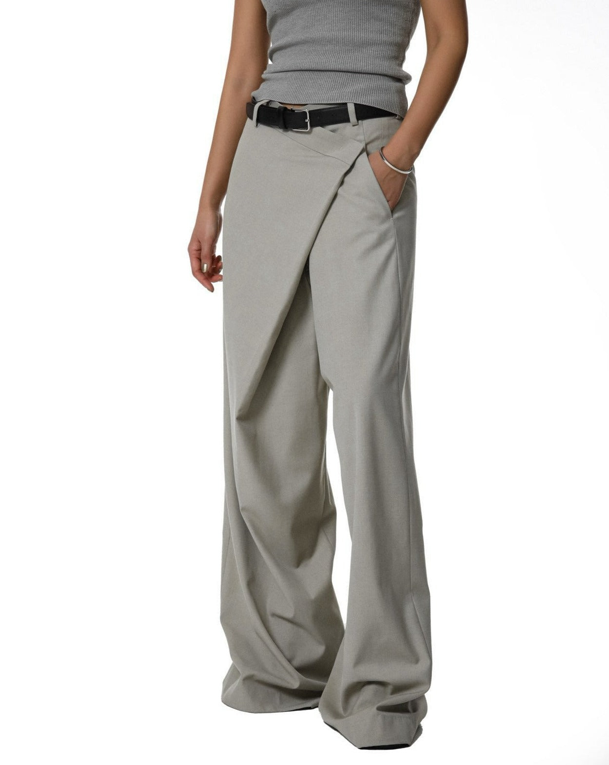 [PAPERMOON] SS / Asymmetry Pin Tuck Wide Maxi Trousers